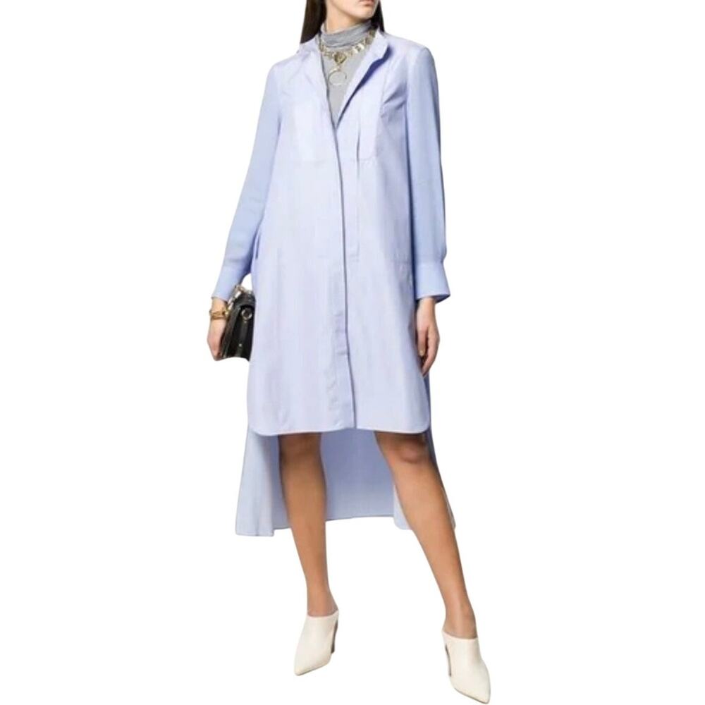 Chloe Designer ASYMMETRIC‎ midi SHIRT DRESS IN LAVENDER BLUE Sz 38/US 6